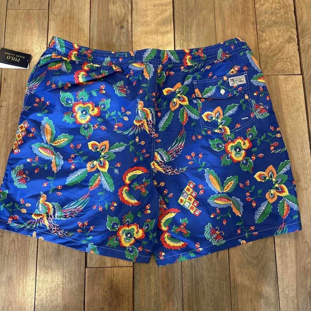 Polo Ralph Lauren Men's Big & Tall Floral‎ Bird Blue Swim Trunks Pony Size 4XLT